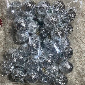 Christmas Tree Ornaments Silver Plastic Set of 38  Sparkly Round Holiday